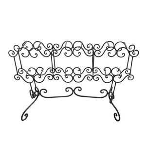 Vintage MCM Wrought Iron 6 Bottle Wine Rack Black Scrollwork Metal Free Standing